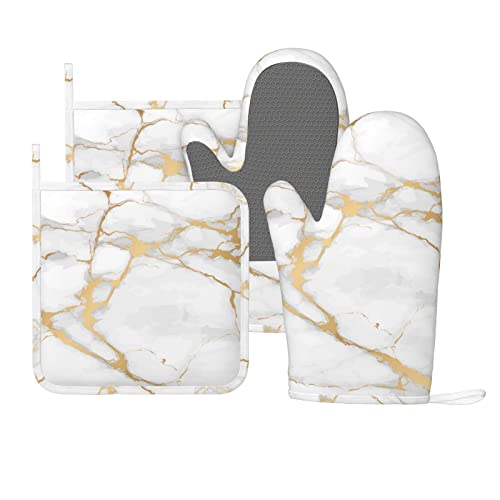 Oven-Mitts-and-Pot-Holders-Marble-White-Gold-Silicone-Kitchen-Accessories-Set-of-4-Heat-Resistant-Long-Gloves-Potholder-Non-Slip-Grip-for-Chef-CookingBakingGrillingBBQ Oven Mitts and Pot Holders Marble White Gold Silicone Kitchen Accessories Set of 4 Heat Resistant Long Gloves Potholder Non Slip Grip for Chef CookingBakingGrillingBBQ