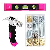 TOYIEW Picture Hanging Kit, 315pcs Hanging Hardware with Hooks, Wire, Nails, D Ring, Wall Hanging Kit with Hangers, Magnetic Level and Small Pink Claw Hammer, nails for hanging pictures for Home Decor