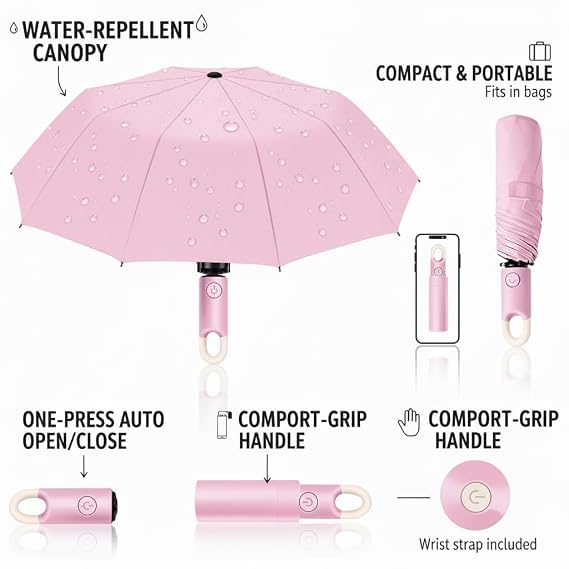 Image of UV Reversible Umbrella with Novelty Carabiner Handle, Travel-Friendly Umbrellas for Sun & Rain Protection, Windproof Compact, Automatic Open /Close,Plant Cutter for Home Garden Men and Women