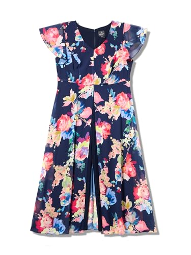 Adrianna Papell Women's Floral Printed Jumpsuit, Navy Multi, 22
