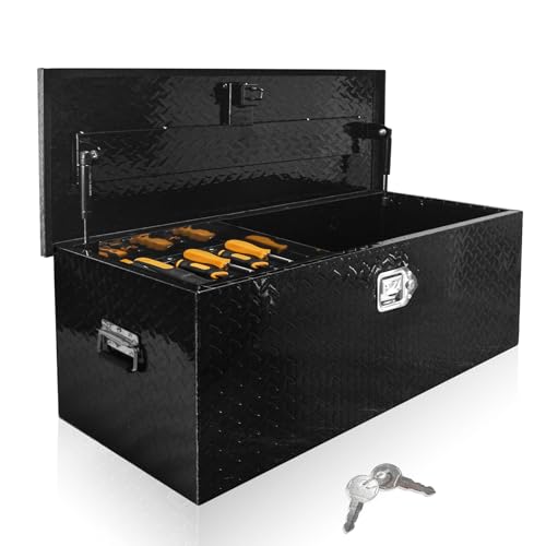 Fsehyue 39 Inch Truck Bed Tool Box Heavy Duty Diamond Plate ToolBox with Sliding Shelf and Lock Tool Box Chest Chest Storage Organizer with Lock and Keys for Trucks Trailers RVs Pick Up