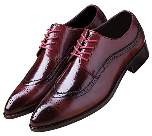 Oxford Shoes Men Brogue Pointed Toe Wingtip Lace-Up Leather Formal Dress Shoes Red 9 Us #TOP15