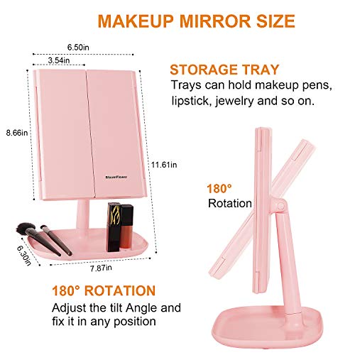 Oplaadbaar Make-up spiegel met verlichting, Tri-Fold Vanity Mirror-3 Kleur Dimbaar Licht, 1X / 5X Vergroting, Touch… - Afbeelding 6