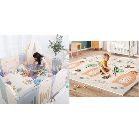 UANLAUO Baby Playpen and Extra Large Foldable Waterproof Play Mat Cover