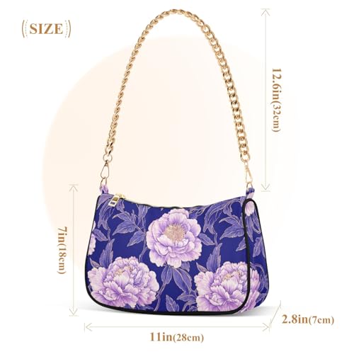 Clutch Shoulder Bags Tote Evening Purse Handbags for Women Purple Peony Hobo Bags with Zipper Closure3