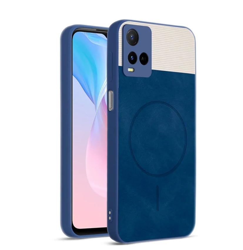 Image of Bintage CASE Mac Safe Design Hard Light Weight Back Case | Soft Border Camera Protect | Dual PU Leather Finish Back Cover Compatible for Vivo Y21e / Vivo Y21A - White & Blue
