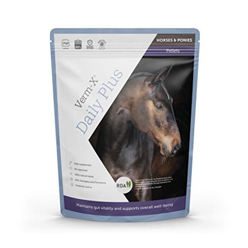 Verm-X Daily Plus 100% Natural Pellets for Horses. With Added Dandelion and Astragalus for Intestinal Hygiene, Liver and Kidney Function and Immune System. Vet Approved. Wormwood Free Recipe.