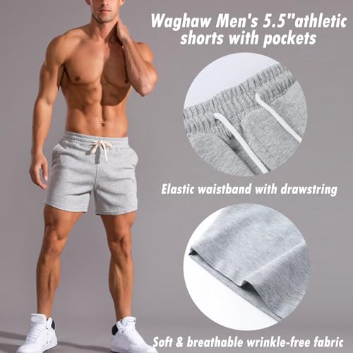 Image of Men 5.5 /7 Inch Cotton Sweat Shorts Men Cotton Workout Short with Pockets