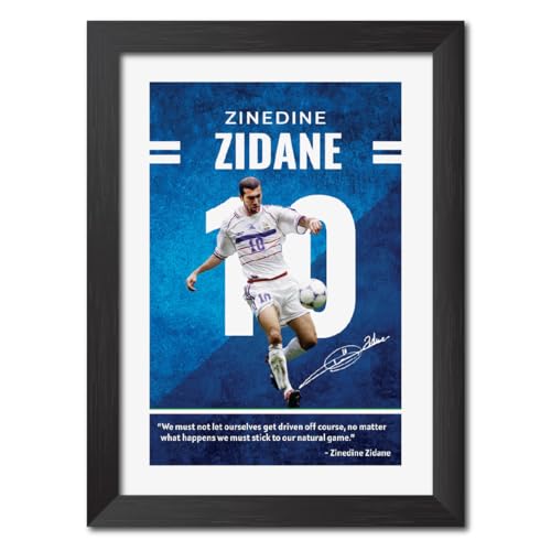 Image of TenorArts Zinedine Zidane Quotes Poster Frame Real Madrid Laminated Photo Framed Painting with Matt Finish Black Textures (12 inches x 9inches)