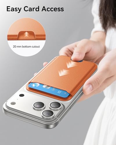 Image of TWZKG for MagSafe Wallet, 3 Cards Holder, Slim Magnetic Phone Wallet for iPhone 17 /16 /15 /14 /13 /12 Pro Max Plus Air Series,RFID Blocking Vegan Leather,Orange