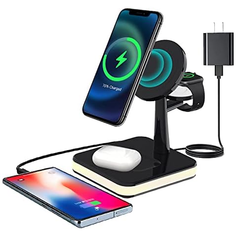 3 in 1 Wireless Charging Station,Magnetic Wireless Charging Stand Dock Station,Wireless Charger Stand and Wireless Fast Charging Night Light for Apple 13 12 Headset Watch Charger (Black) Cover