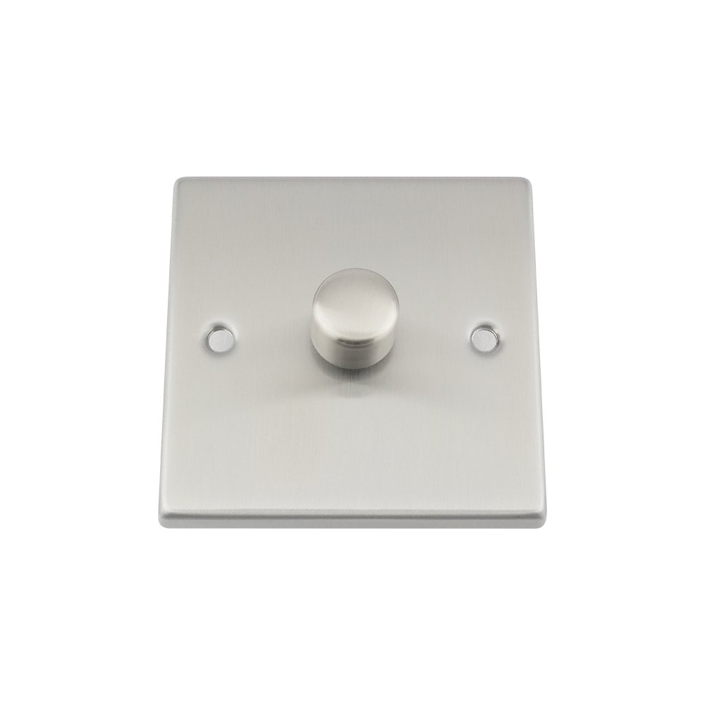A5 Products Brushed Satin Light Dimmer Switch 1 Gang 2 Way 10 Amp - 1000W - Satin Chrome - Square
