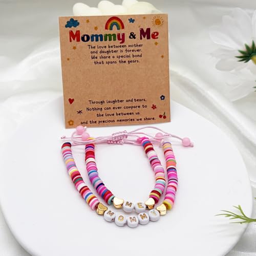 Image of First Day of School Matching Heart Bracelets for Mommy and Me,Back to School Supplies Gifts Mother and Daughter Bracelets
