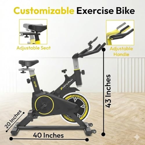 Image of LET'S PLAY SB-100 Spin Bike Exercise Cycle for Home Gym Fitness Workout Cardio Training With 8Kg Flywheel, 35 Adjustable Resistance Levels, Silent Belt Drive, 100Kg Weight Capacity (Black and Yellow Colour)