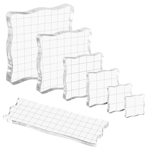 7 Piezas de Bloques para Sellos Transparentes, Bloque de Acrílico para Sellos, Base de Silicona para Sellos, Adecuados para Cuadernos, Diarios, Tarjetas de Felicitación, álbumes de Recortes