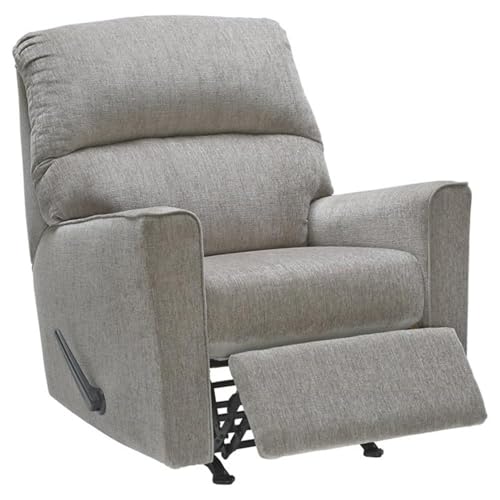 Image of Signature Design by Ashley Manual Rocker Recliner Chair, Alloy Gray | Plush 100% polyester chenille fabric, Durable and comfortable cushions, Relaxing living room use, Altari Series