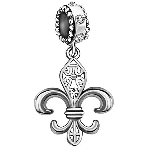 JMQJewelry Fleur De Lis Clover Flower Prayer Gesture Birthstone Birthday April White Charms For Bracelets Compatible with Pandora Bracelets Cover
