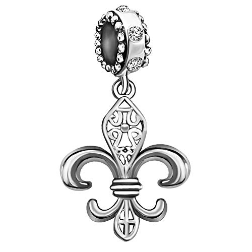 Fleur De Lis Flower Charm Dangle Birthstone Womens Beads Charm for Bracelets Father Daughter Mother Son Wife Jewelry
