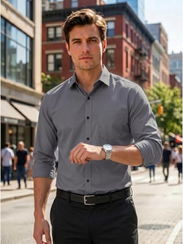 Image of Men's Regular Fit Solid Pattern Cotton Shirt with Spread Collared Long Sleeve Standard Length and Button Down Closure Type | Shirts | Stylish Shirts for Men