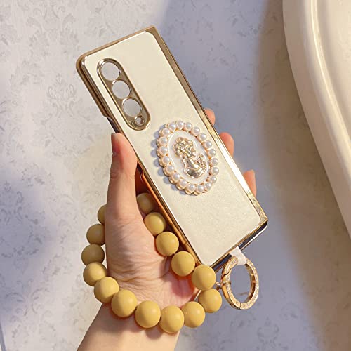 Coque Samsung Z Fold 3 en cuir avec chaîne à perles idéale pour vos sorties