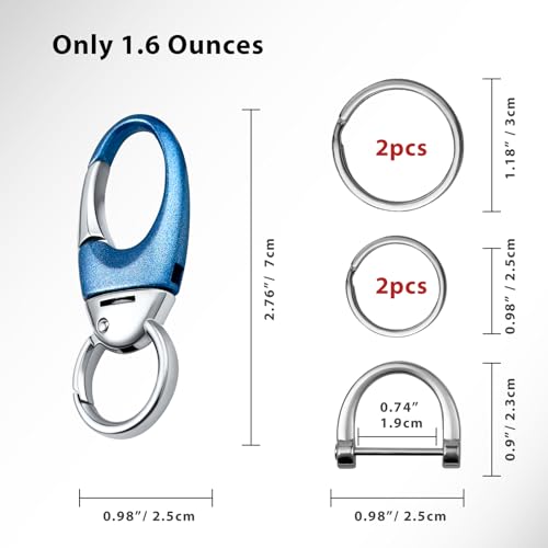 Image of Heavy Duty Keychain with Quick Release Double Carabiner Clip, Key Rings, D Ring, Car Key Holder for Belt Loop