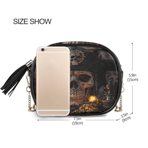 Image of ALAZA Women's Pirate Skull Torch Treasure PU Leather Crossbody Bag Shoulder Purse with Tassel
