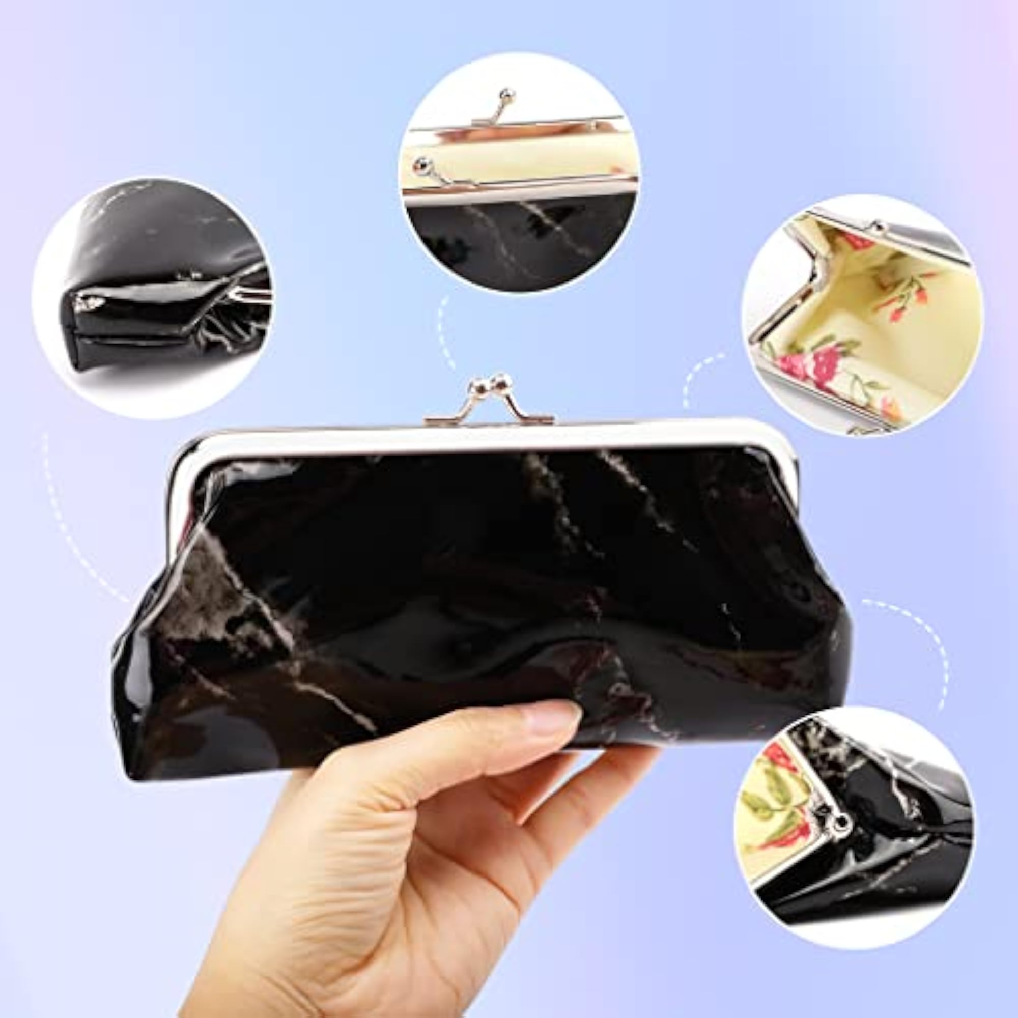 2 Packs Marble Coin Purse Clutch Wallet Kiss Lock Pouch