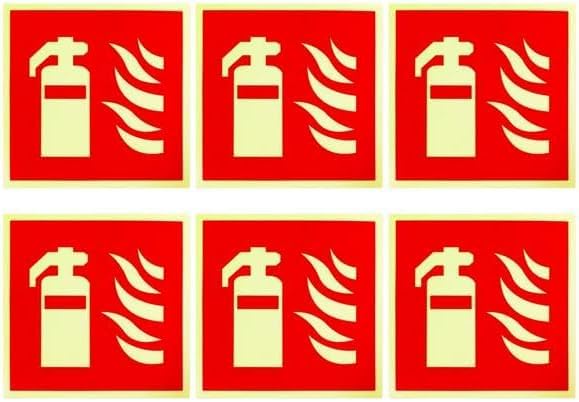 NCZCDZSW 6 stuks brandblusser-borden, 15 x 15 cm, zelfklevend, brandblusser, lichtgevende stickers, brandblusser, hoogwaardige brandbeveiligingsteken, brandblusser, sticker voor thuis, kantoor