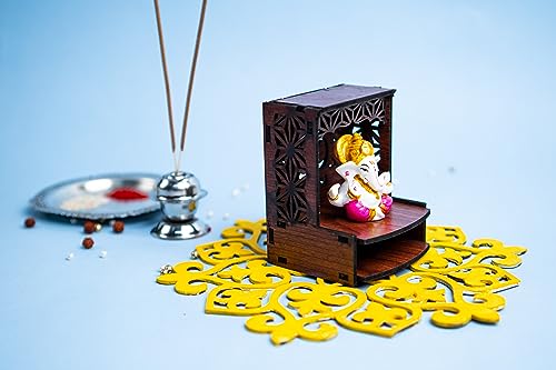Image of EXPLEASIA Mukut Ganesha Idol with Wooden Om Temple for Home mandir| car Dashboard| Gift Items | Festival Item| showpiece| Temple Decor