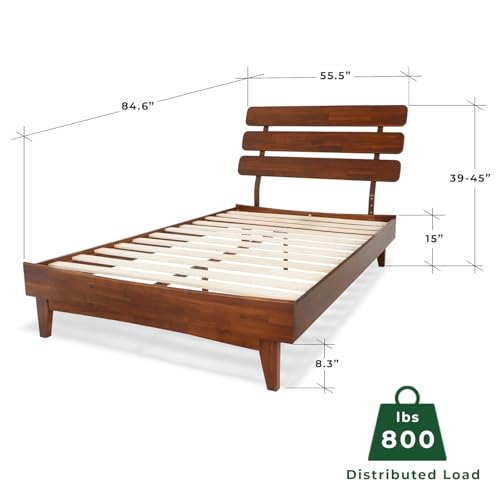 Image of Arman HANDICRAFTS Caden 15 inch Solid Acacia Wood Bed Frame with Adjustable Headboard, Mid Century Style, No Box Spring Needed, Full Size, Dark Chocolate