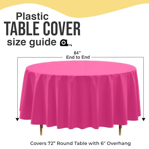 Image of Exquisite 66% Thicker Premium Cerise Round Tablecloth 0.5 Mil 24 Pack Plastic Table Cloth Disposable 84 Inch Round Plastic Tablecloth Won't Tear Easily Like Cheap Thin Brands