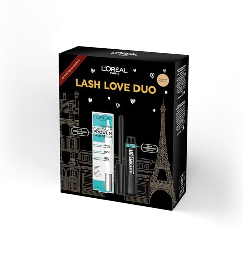 LOréal Paris Lash Love Duo Gift Set Clinically Proven Lash Serum Infused With Hyaluronic Acid & Telescopic Lift Mascara For Up To +5MM Longer Looking Lashes