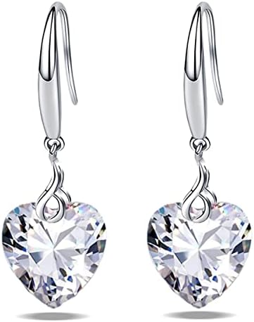 Heart Dangle Earring 925 Sterling Silver 5A Heart Cubic Zirconia Drop Earring for Women Silver Jewelry Gift for Wife Girl (Heart Shape-Clear)