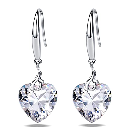 Heart Dangle Earring 925 Sterling Silver 5A Heart Cubic Zirconia Drop Earring For Women Silver Jewelry Gift For Wife Girl (Heart Shape-Clear) #TOP2