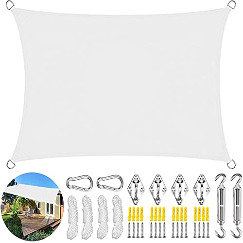 CHBIN Sun Shade Sail 4.5x5m Shade Cloth Rectangle Resistant Durable for Outdoor Patio Garden Yard Backyard, White
