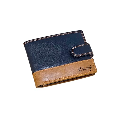 MORUCHA Personalised Wallet Men | Custom Engraved Wallets for Men UK | Genuine Soft Leather Wallet | Built in RFID Blocking | Engraved Gift for Him (Horizontal, Black/Tan)