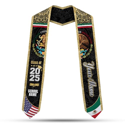 MonkeyVan Custom Mexican Graduation Sash Mexico Graduation Stole 2025 Mexican American Flag Graduation Sash Mexican Graduation M44