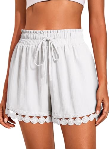Image of Dokotoo Womens Shorts Summer Casual Loose Elastic Waist Drawstring Lace Boho Beach Cover Up Shorts