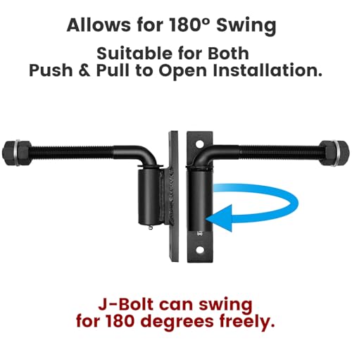 Image of Heavy Duty 3 /4 inch J-Bolt Gate Hinge, 7 Inch Adjustable Hinge, Supports Up to 1100 lbs, Weld-On Design for Wooden & Metal Gates, Farm Fence, Driveway Use (2 Pack)