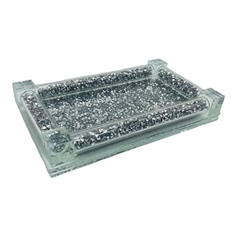 Luxury Crushed Diamond Silver Crystal Bling Salt Pepper Display Serving Tray Cover