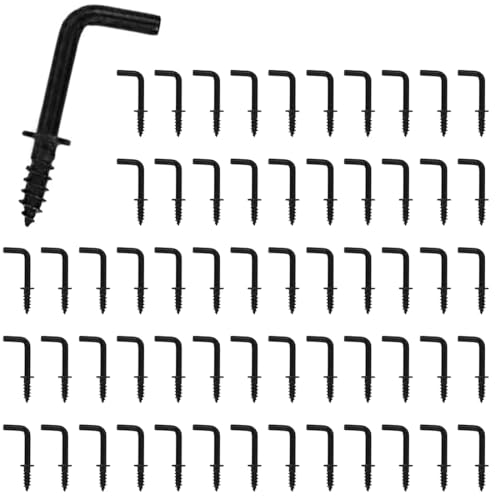 XENQITO 60 Pcs Ganchos de Rosca, Ganchos en L, Mini Ganchos de Rosca Negros, Tornillos de Gancho para Atornillar, Barra de Ganchos Pequeños, Barra de Ganchos de ángulo Recto de Acero Inoxidable(Negro)