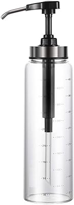 STOBAZA Glass Syrup Pump Dispenser Honey Jam Dispenser Condiment Containers Olive Oil Dispenser Bottle, Ketchup Salad Dressing Honey Oil Presser Bottle, No Drip, 500ml