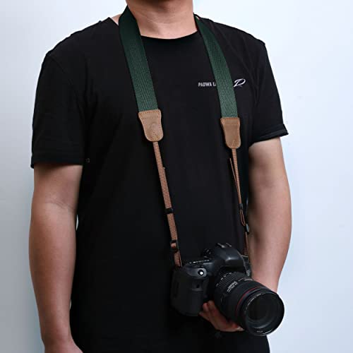 Dark Green Camera Strap,Double Layer Top-Grain Cowhide Ends,1.5"Wide Pure Cotton Woven Camera Strap,Adjustable Universal Neck & Shoulder Strap For All Dslr Cameras,Great Gift For Photographers #TOP1