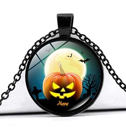 Preisvergleich Produktbild GLLCYL Damen Halskette Anhänger - Geschenke Anhänger, Modeschmuck Halskette, Halloween Kürbis Laterne Und Vollmond Anhänger Halskette, Schwarze Kette, Romantisches Geschenk Für Freundin