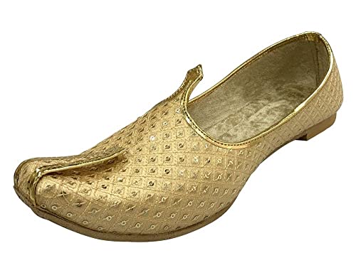 Punjabi Jutti for Men's Gold Traditional Handmade Wedding Bridal Shoes Ethnic Mojari Flat Khussa Jooti