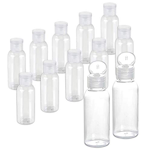Zmarthumb - 12 Pack 2 oz (60ml) Flip Cap Bottles, Cabin Baggage Accept Size Clear Refillable Containers, Cosmetic, Toiletry Bottles for Traveling, All liquids, Shampoo, Lotion, Cream, Toner, Gels, etc