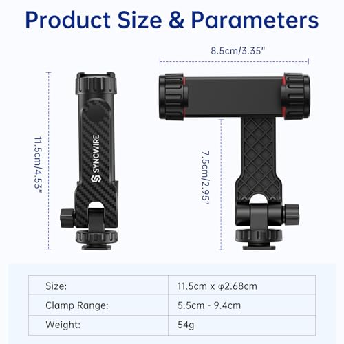 Syncwire SW1001 Tripod Phone Mount, Universal Smartphone Mount Adapter With 2 Cold Shoe And 1/4 Inch Screw, 360° Rotates And 180° Tilts Adjustable Cell Phone Clamp Holder thumb #6