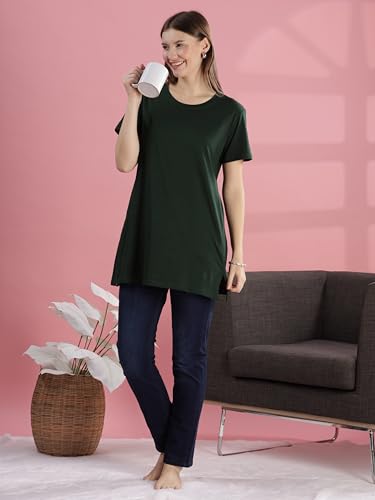 Image of 9shines Label Cotton Plus Size Long T-Shirt Tunic | Hip Covering Regular Top Nightwear| Sleepshirt Lounge wear for Women with Pocket (M-7XL)