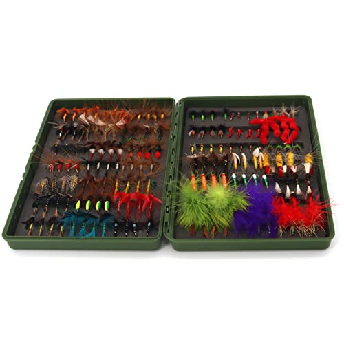 image for FAISOX Fly Fishing Flies Assortment Kit Dry Wet Nyphms Tenkara Popper 