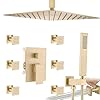 Enga body jets shower system with on off switch 16 inch ceiling rain shower head with jets shower faucet fixture complete set brushed gold  urban country home decor